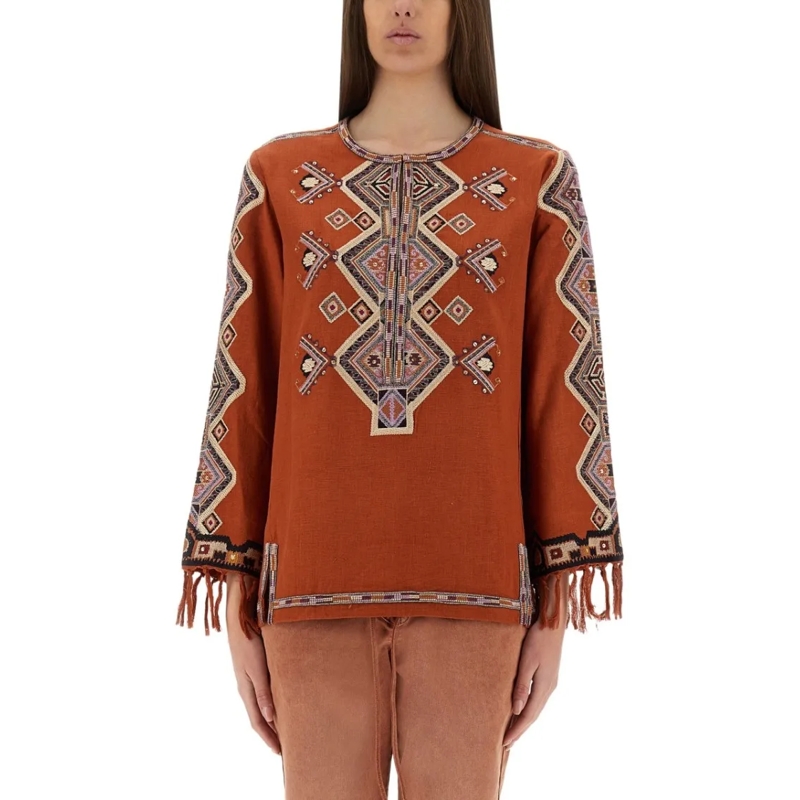 Isabel Marant Haut à manches longues "Zelda" Silk Top Multicolor