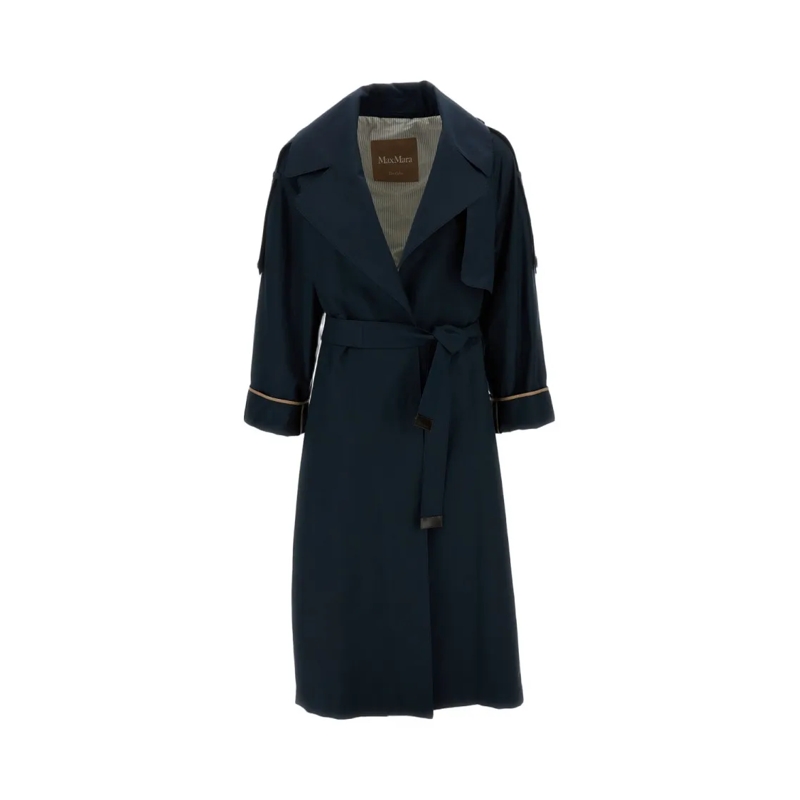 Max Mara Manteaux de tanche Robe-Style Double-Breasted Trench Coat In Water-Re Blue