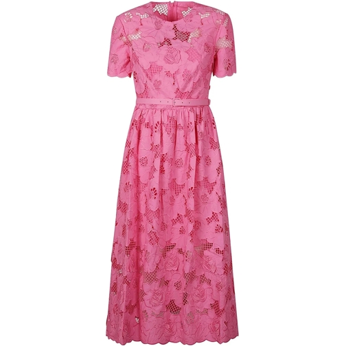 Self Portrait Robes midi Cotton Lace Midi Dress Pink & Purple rose