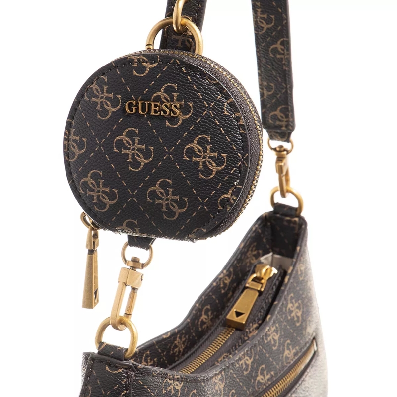Guess Hobo Bag Alexie Top Zip Shoulder Bag Brown Logo(Image 4)