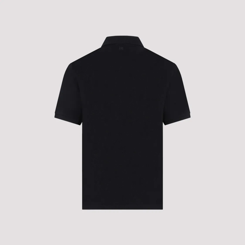 AMI Paris Polo Classic Black Polo Shirt In Organic Cotton With Lo Black