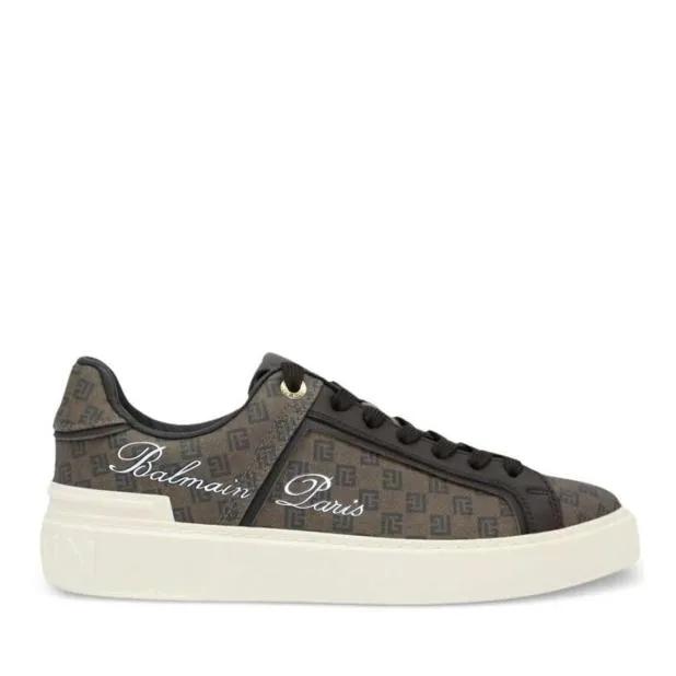 Balmain Low-Top Sneaker - B-Court Monogram Leather Sneakers - Gr. 40 (EU) - in Braun - für Damen