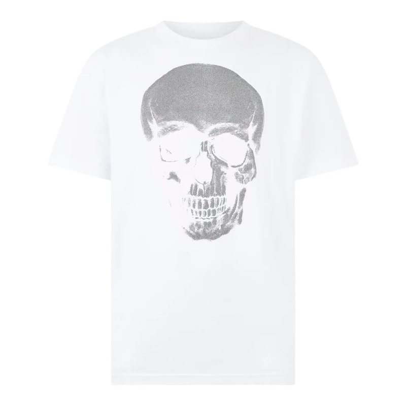 Philipp Plein T-Shirt Round Neck T-Shirt Glitter Skull weiss