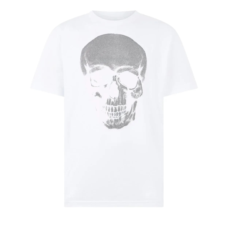 Philipp Plein T-Shirt Round Neck T-Shirt Glitter Skull weiss