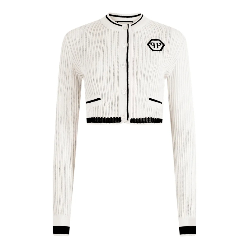 Philipp Plein Strickjacke Knitted Cardigan Hexagon Hexagon weiss