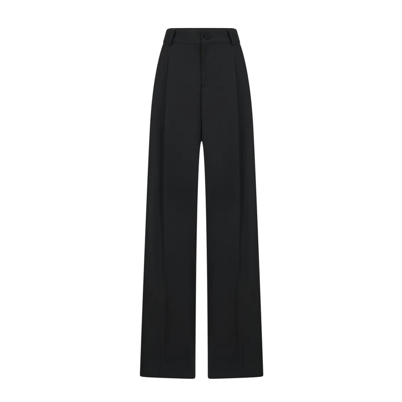Amen  High-Waisted Black Palazzo Trousers With Front Ple Black