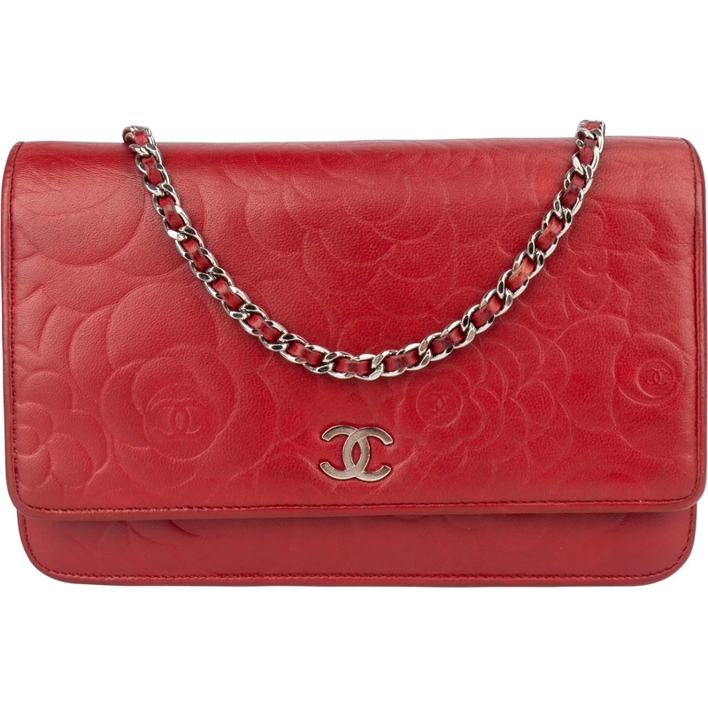 Chanel Tote Chanel Camellia Embossed Leather Wallet on Chain C rot
