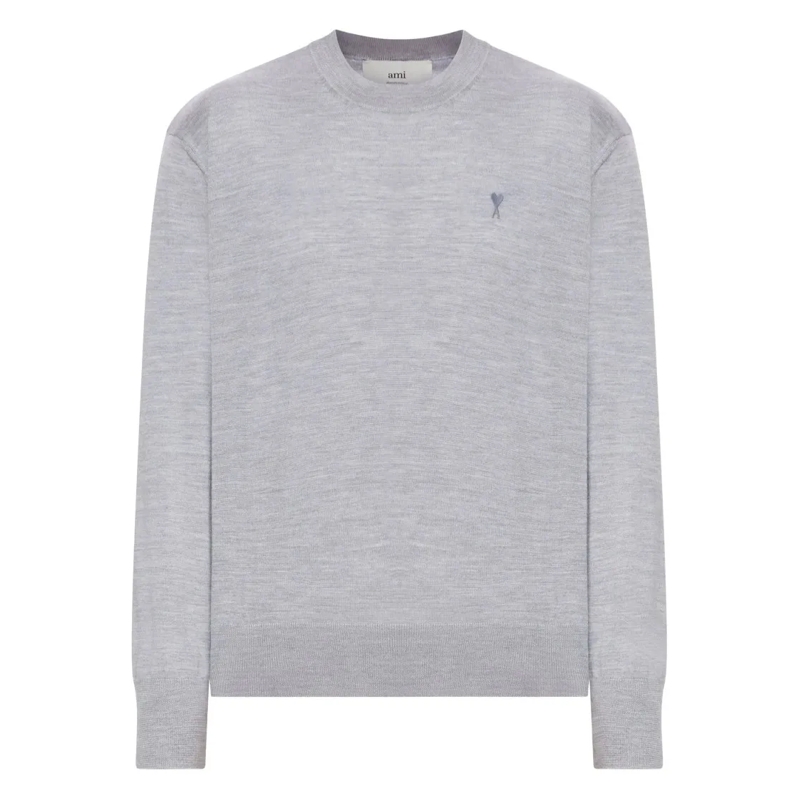 AMI Paris Pull Embroidered-Logo Sweater With Ribbed Details Grey