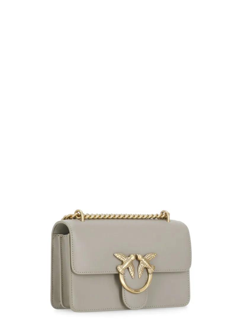 Pinko Grijze Leren Schoudertas Love Birds Gray Dames