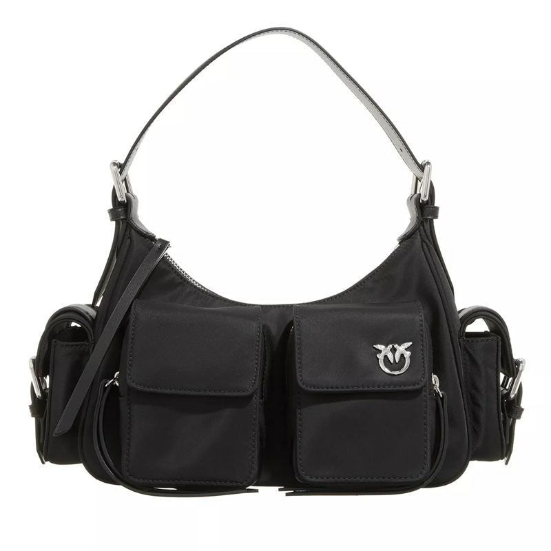Pinko Schultertasche Cargo Bag Nero Limousine-Shiny Nickel