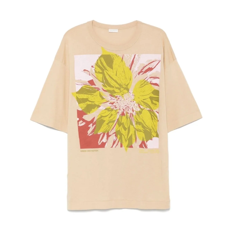 Dries Van Noten T-Shirt Relaxed-Fit Beige Crew Neck T-Shirt Neutrals