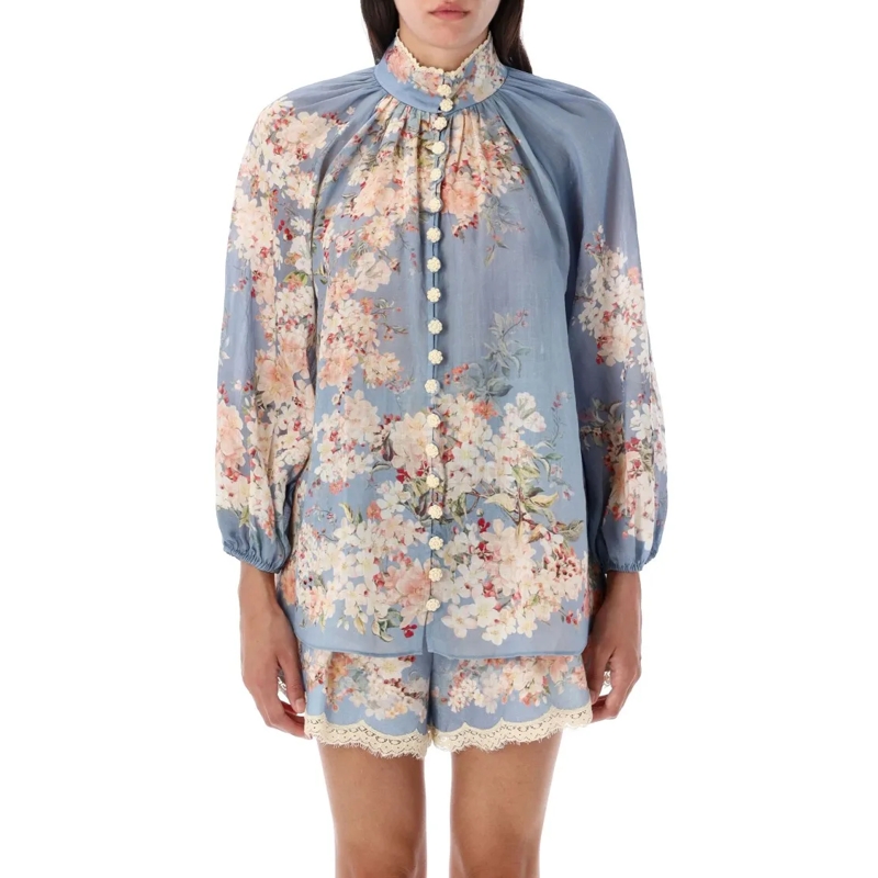 Zimmermann Blouse Cascadian Billow Blouse Blue