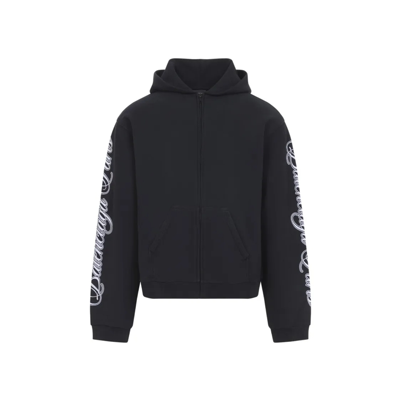 Balenciaga  Zip-Up Hoodie With Bold Script Graphics Black