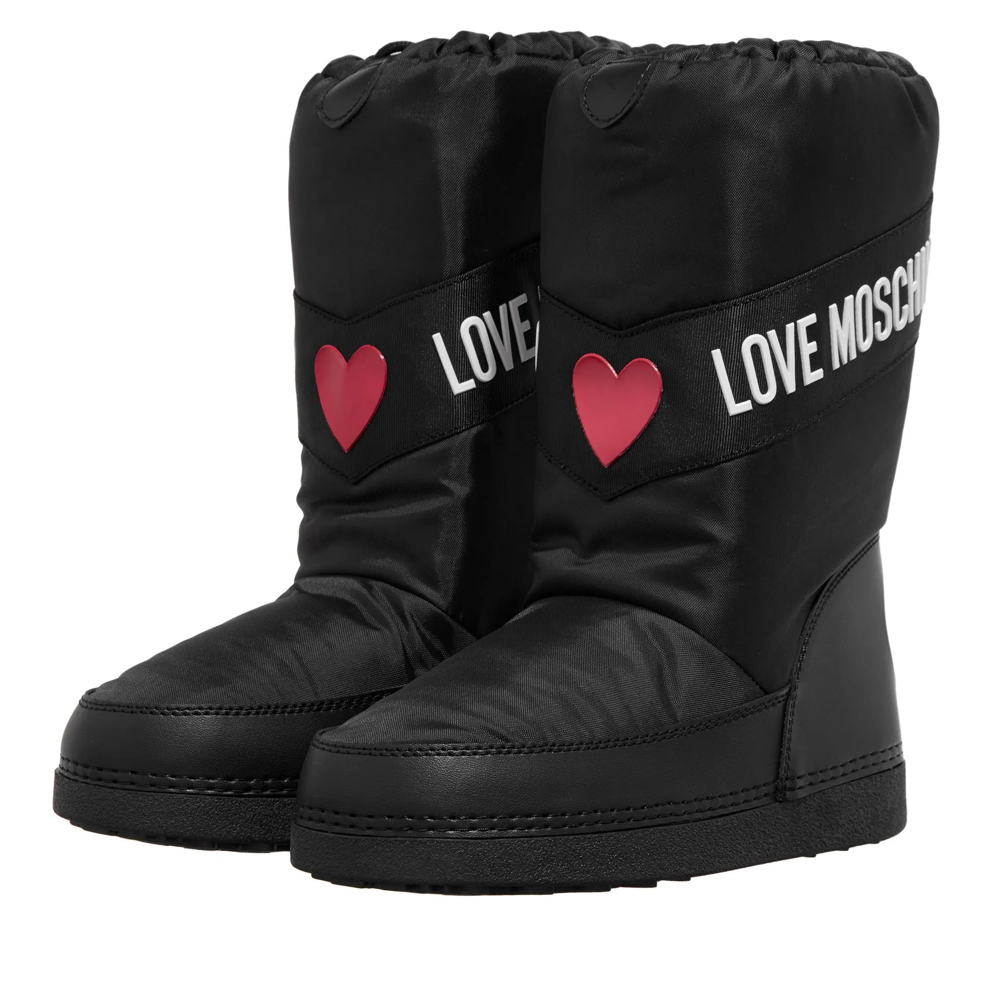 Love Moschino Ski Boot Black Silver Boat Shoe