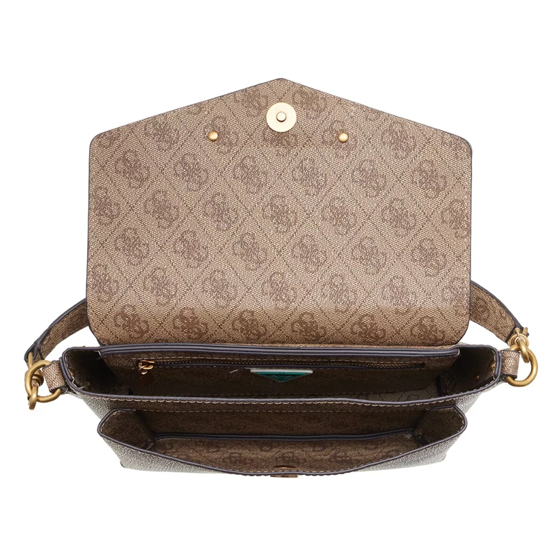 Guess Satchel Eco Brenton Flap Shoulder Bag Latte Logo(Image 6)