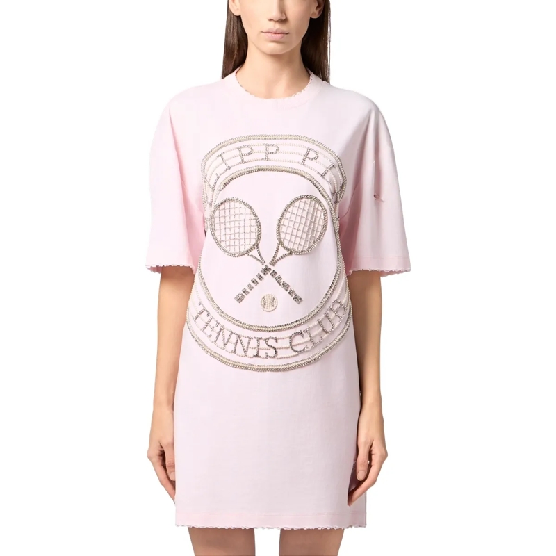 Philipp Plein Midikleid Open Back T-Shirt Mini Dress Tennis Club rose(Image 3)