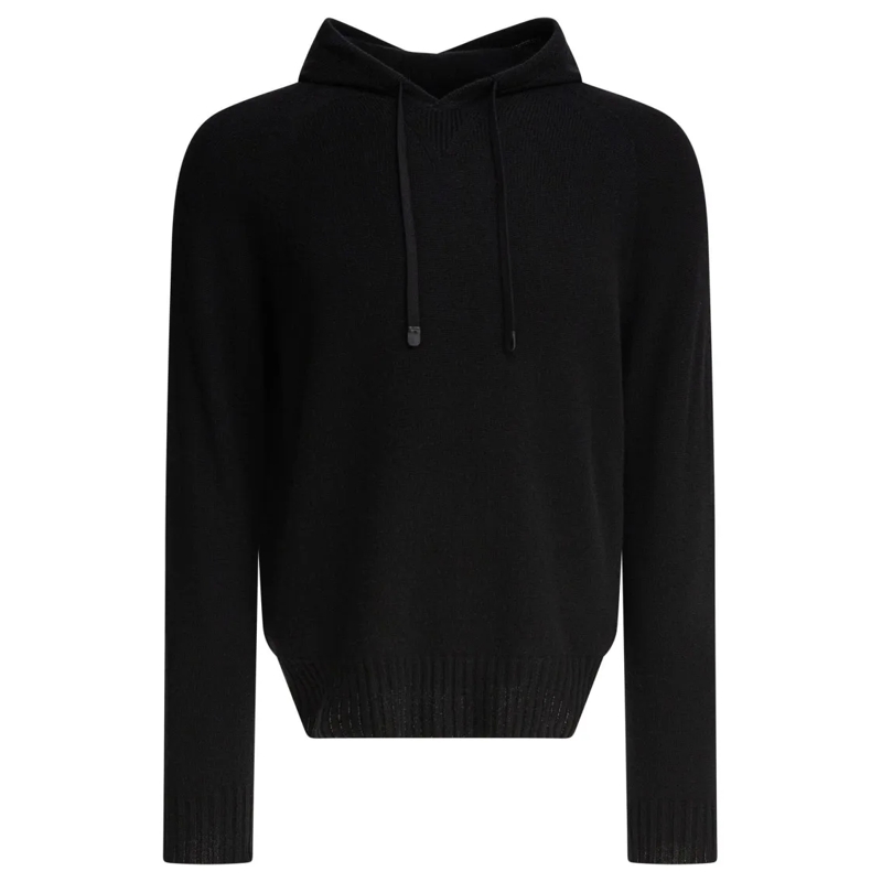 Tom Ford Pullover Seamless Cashmere Hooded Sweater With Ribbed Detai Black