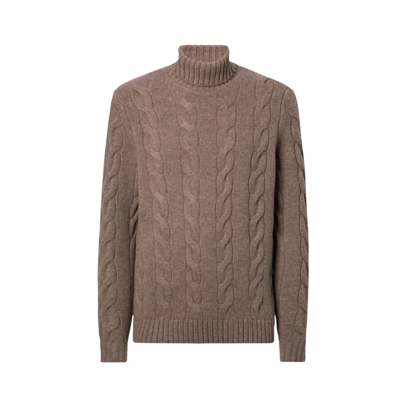 Mc2 Saint Barth Trui Hooded Wool Sweater With Cable Knit Design Brown