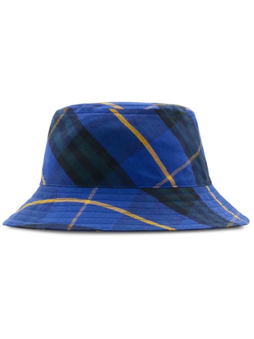 Burberry Mützen - Cotton Check Pattern Hat - Gr. L - in Blau - für Damen