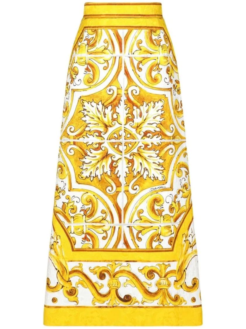 Dolce&Gabbana - Midi Skirt With Majolica Print - Größe 40 - gelb