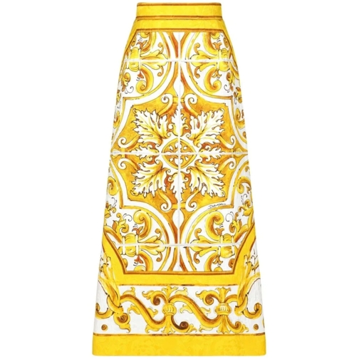 Dolce&Gabbana Midi Skirt With Majolica Print Yellow Midi Rokken