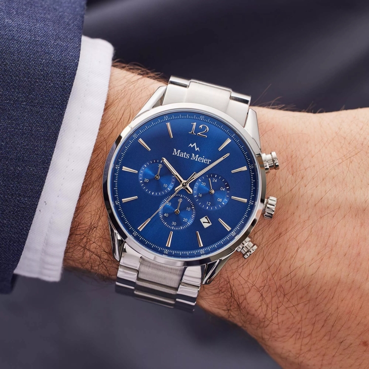 Mats Meier Mats Meier Grand Cornier Chrono Blauw Silberfarben Silber farbend Chronograaf