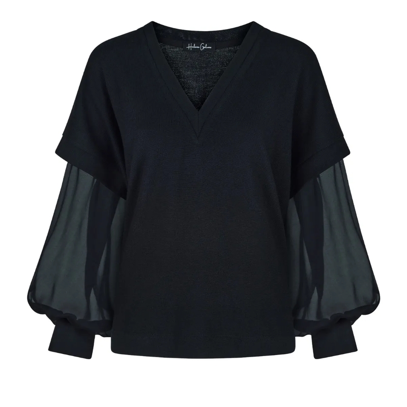 Helene Galwas Bluse V-Ausschnitt Pullover LEANDRA- Locker geschnitte schwarz