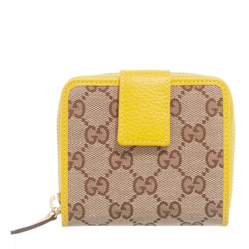 Gucci Zip Bi-Fold Compact Wallet Purse  Yellow/Beige Bi-Fold Portemonnaie