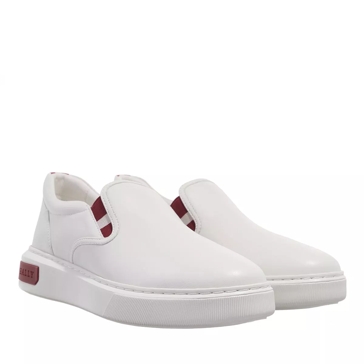 White slip store on leather sneakers