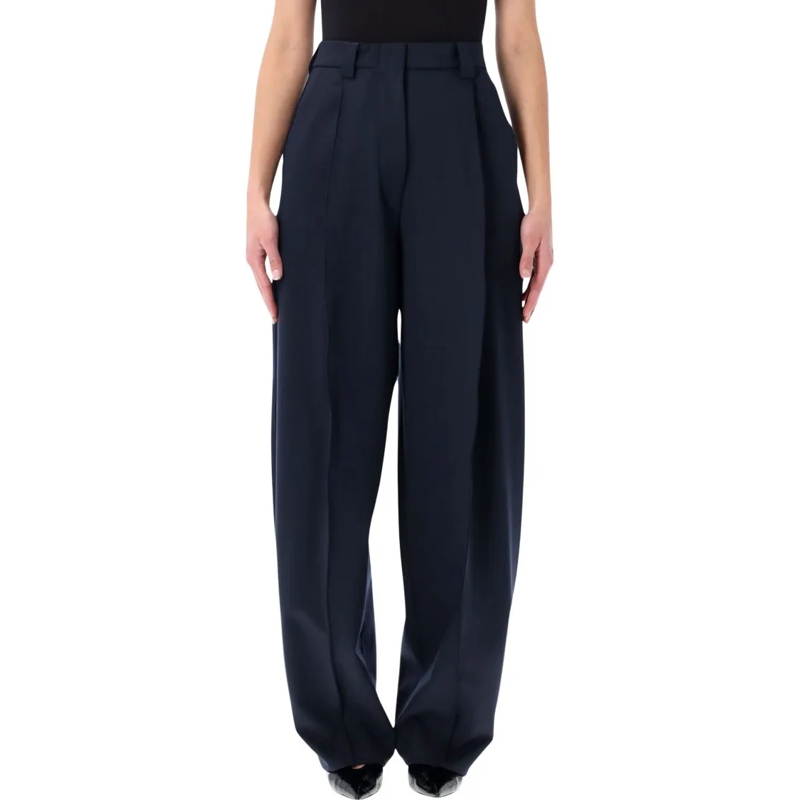 THE LATEST  Wool Tapered Trousers With Pleated Front Black