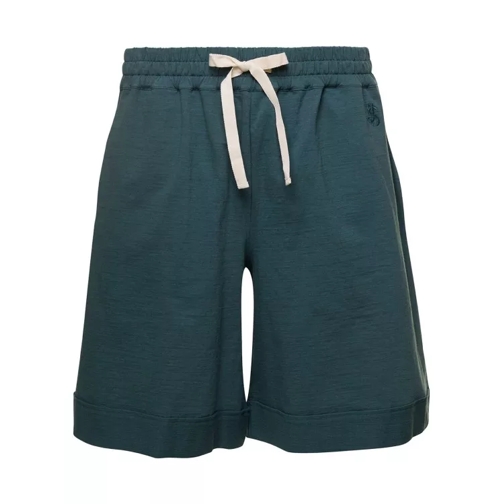 Jil Sander Petrol Green Shorts With Drawstring In Stretch Cot Green Shorts