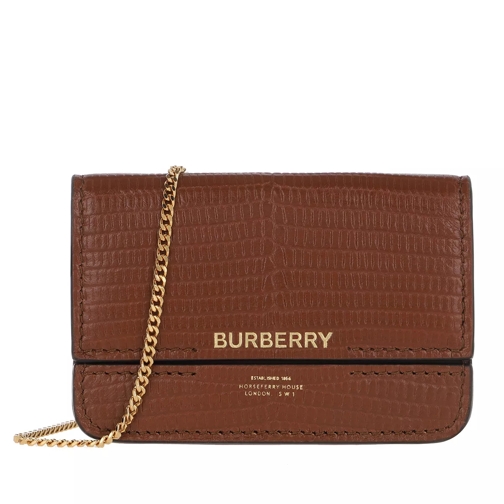 Burberry Embossed Deerskin Card Case with Chain Strap Tan Crossbody Bag
