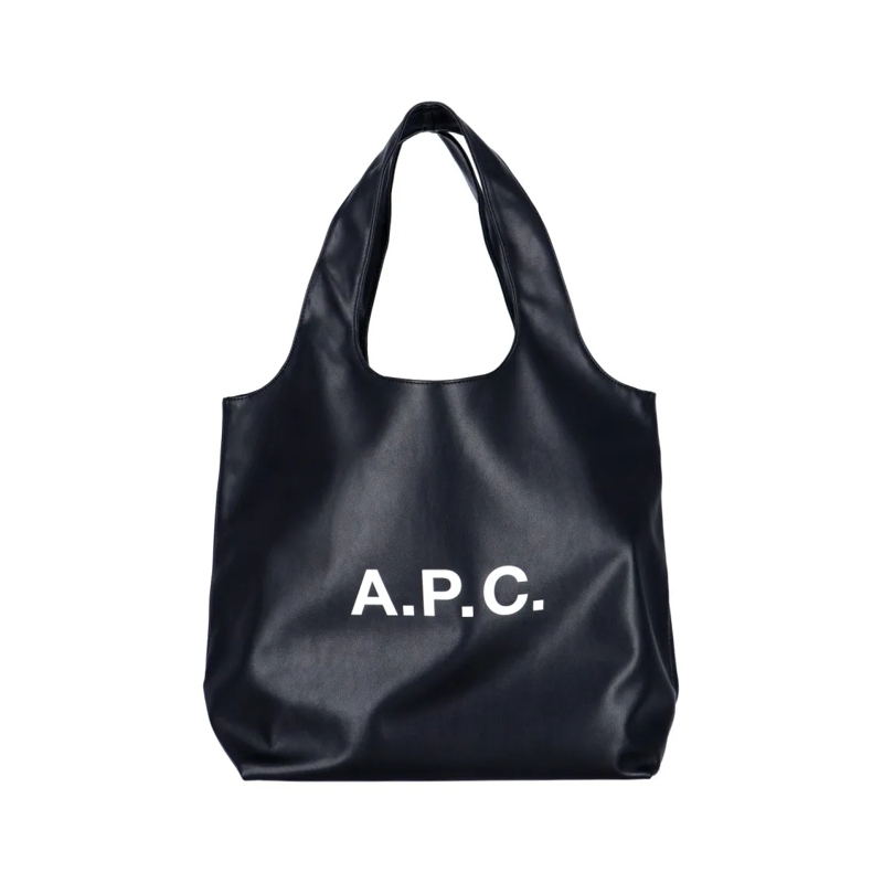 A.P.C. Draagtas Minimalist Black Tote Bag With Logo Print Blue