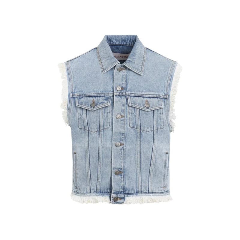 Valentino Garavani Jeansjacke Frayed Hem Denim Waistcoat Blue