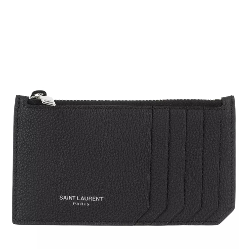 Saint Laurent Fragment Zip Card Case Grained Leather Black Korthållare