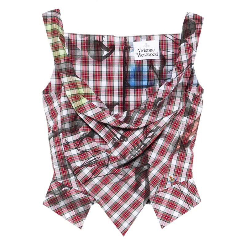 Vivienne Westwood Chemisier Red Plaid Asymmetric Top Burgundy