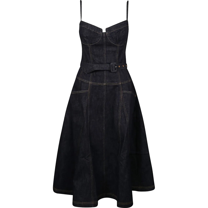 Self Portrait Midikleid Denim Flared Midi Dress Blue blau