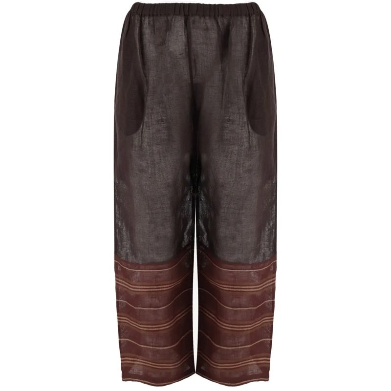 Tory Burch  Wide-Leg Linen Trousers With Horizontal Stripe Det Black