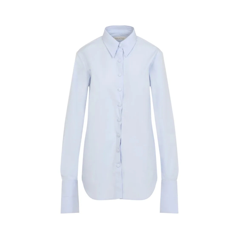 Dries Van Noten Hemd Classic Blue Cotton Shirt With Oversized Cuffs White