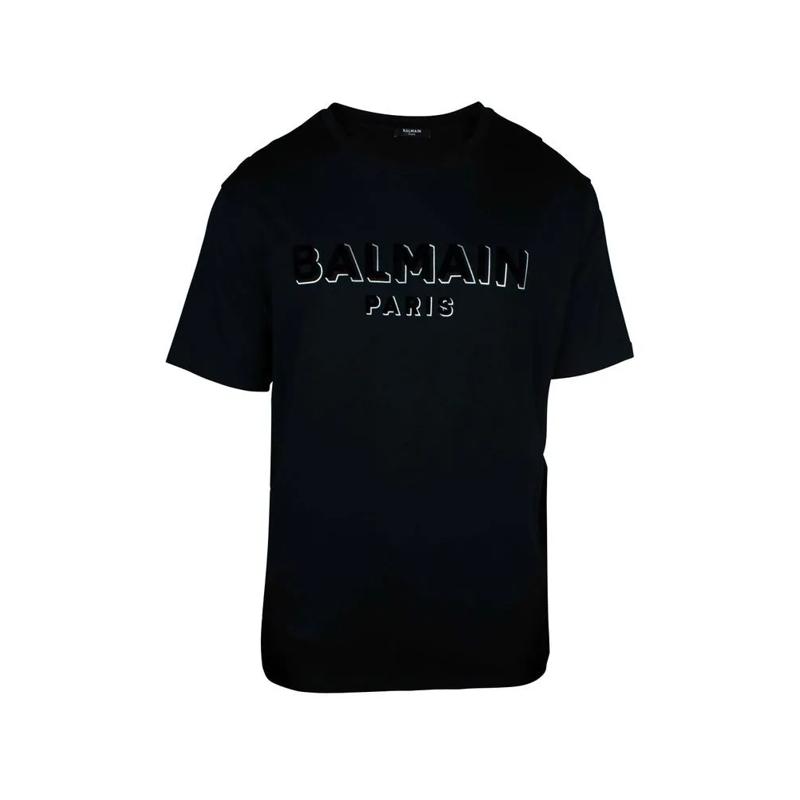 Balmain T-Shirt Oversized Black T-Shirt With Textured Logo Black