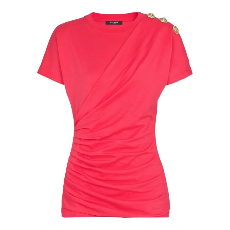 Balmain T-Shirt Fitted Red Silk Red