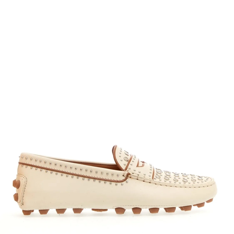 Tod's Balletschoenen White Leather Moccasin With Studs White