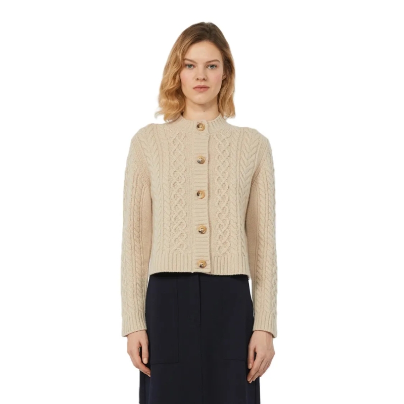 Max Mara Vest Cable Knit Cardigan Dress With Structured Silhouet Neutrals