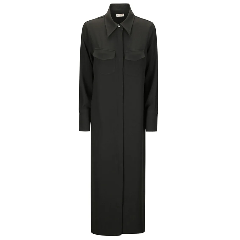 Alberto Biani  Pure Silk Maxi Shirt Dress Black