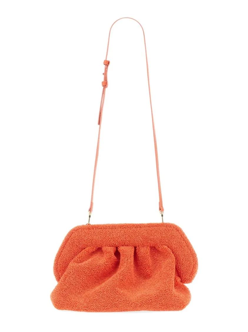 Themoirè Clutches Gathered Textured Orange Bag With Detachable Strap in oranje