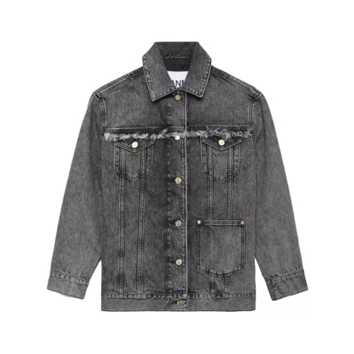 GANNI  Frayed-Detail Washed Jacket Grey