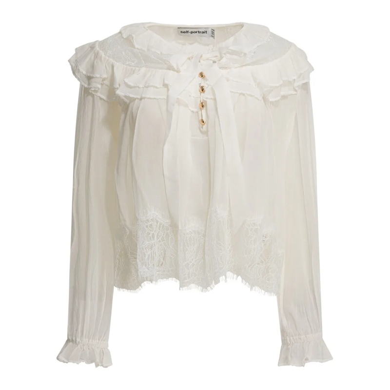 Self Portrait Bluse Georgette Lace Blouse White