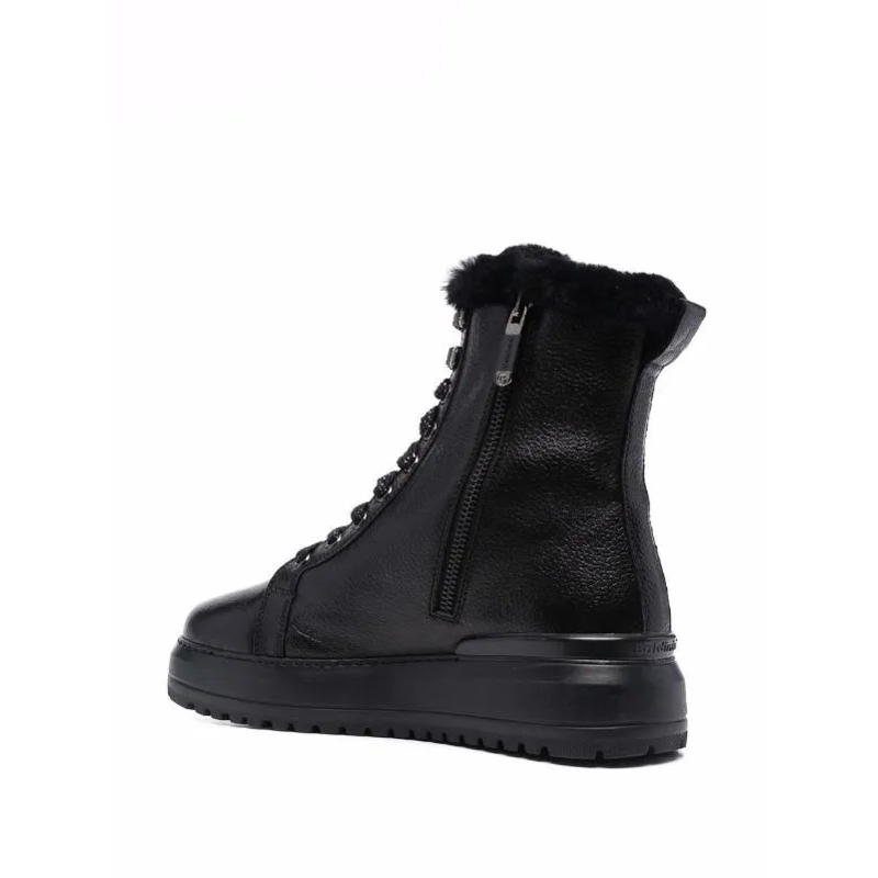 Baldinini Bottes Smooth Black Leather Ankle Boots With Textured Fin Black