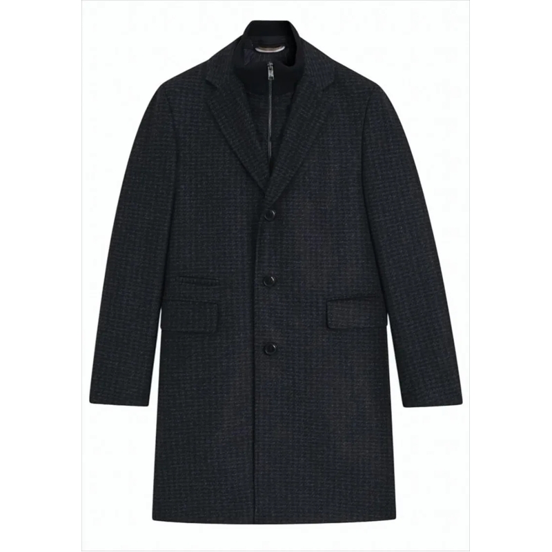 Boss Blazer Textured Dark Blue Wool Blend Coat Black