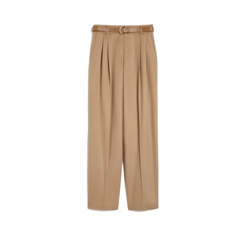 Max Mara  Tailored Camel Wide-Leg Trousers With Pleated Fron Brown